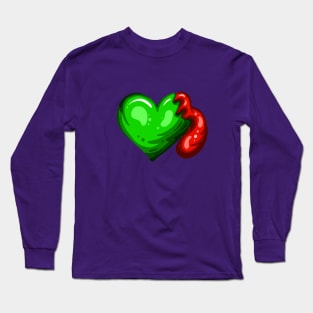 Green Dead Zombie Heart Cartoon Illustration with Blood and for Valentines Day or Halloween Long Sleeve T-Shirt